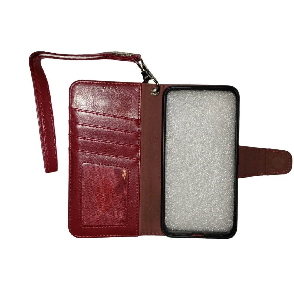Pixel 5 Phone Case Wallet Burgundy Red Faux Leather NEW